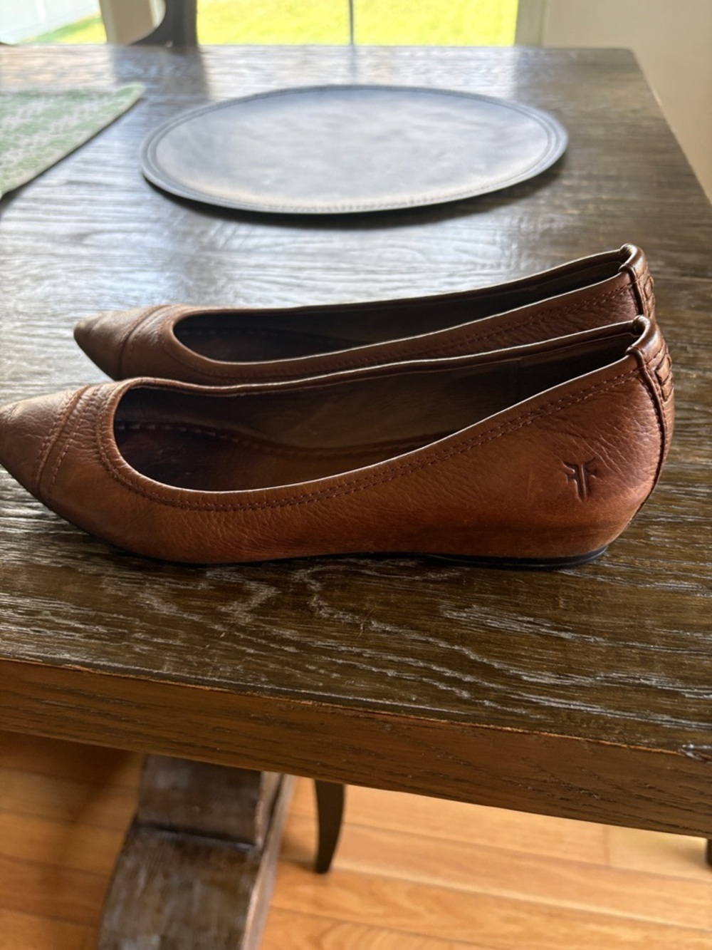 Frye Chestnut Brown Leather Pointed-Toe Ballet Flats